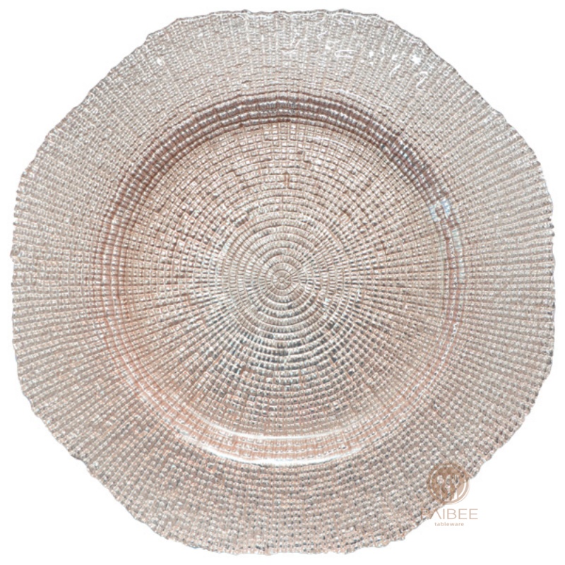 Multi-Color Concentric Dot Texture Crystal Glass Charger Plate with Custom Options