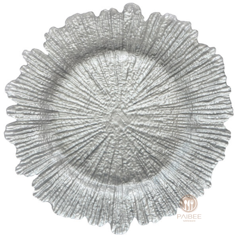 Multi-Color Coral Textured Crystal Glass Charger Plate with Custom Options