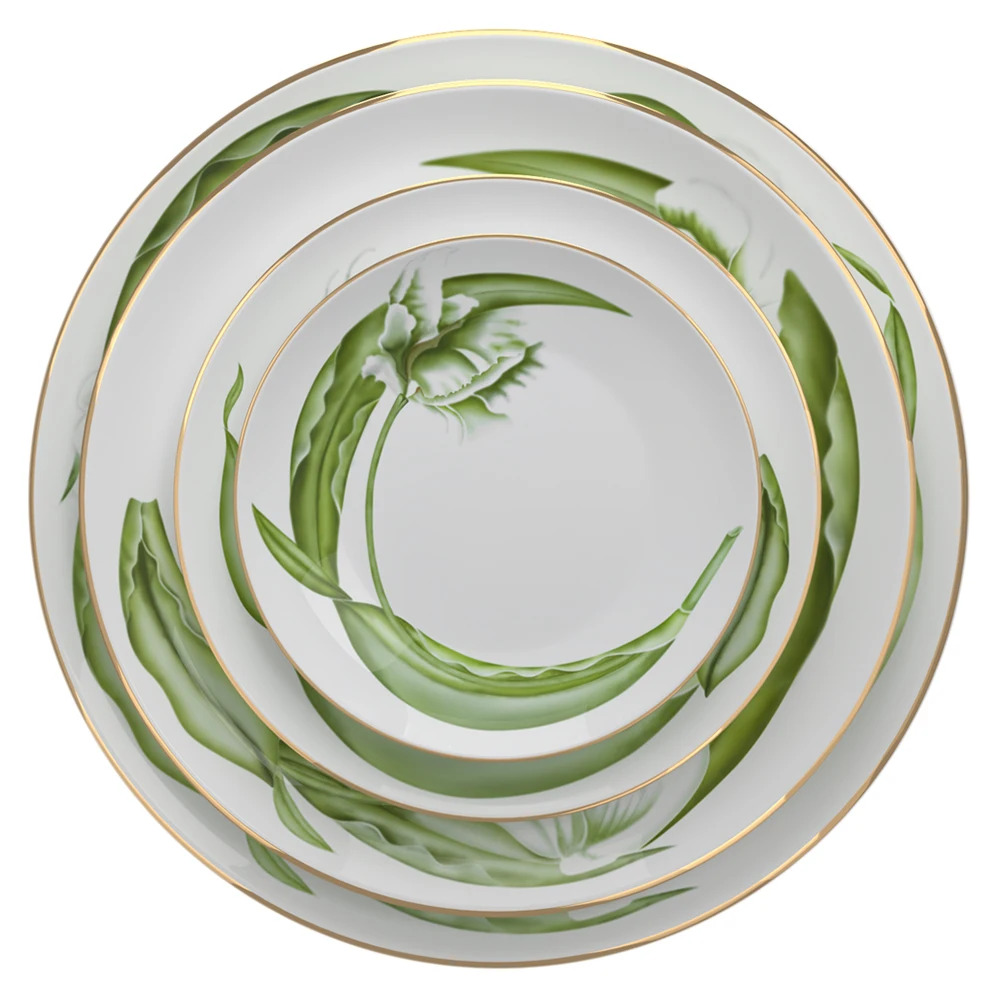 Gold Rim Dinner Plate Tableware Fine China Colorful Dinnerware Sets For Hotel Party