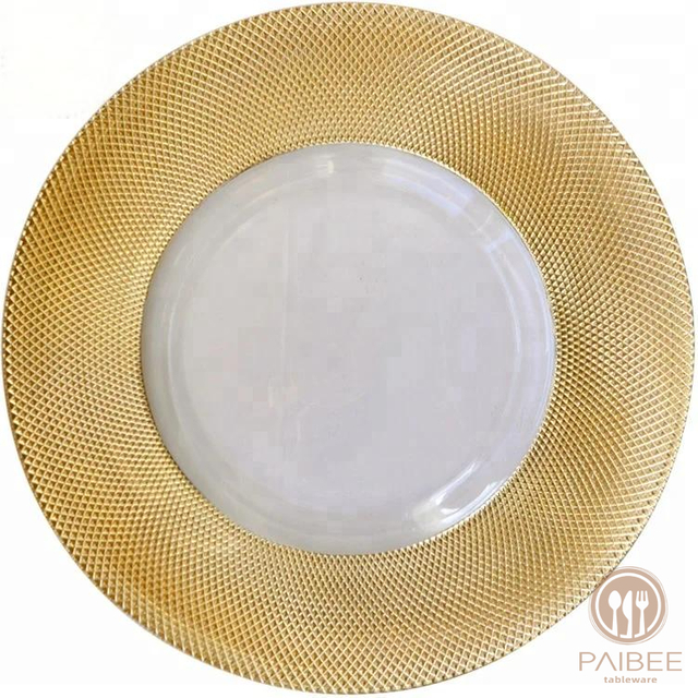 13 Inches Gold Rimmed Glass Underplates Wedding Decorative Wedding Dinner Plate Charger Plates For Party