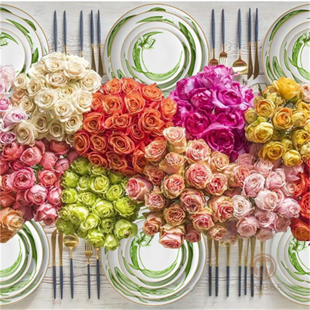 Gold Rim Dinner Plate Tableware Fine China Colorful Dinnerware Sets For Party