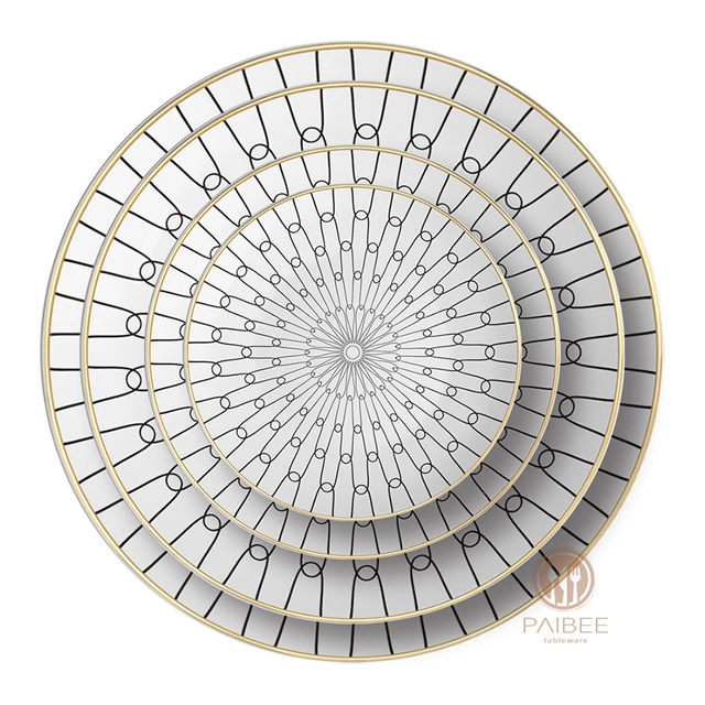  Sample Available Wedding Hotel Decoration Fruit Plate Fashion Floral Black White Bone China Set Dessert Dinner Plate