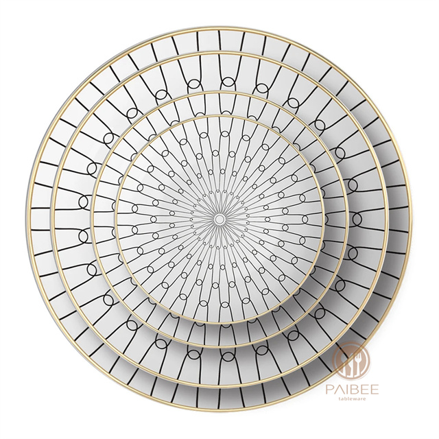  Sample Available Wedding Hotel Decoration Fruit Plate Fashion Floral Black White Bone China Set Dessert Dinner Plate