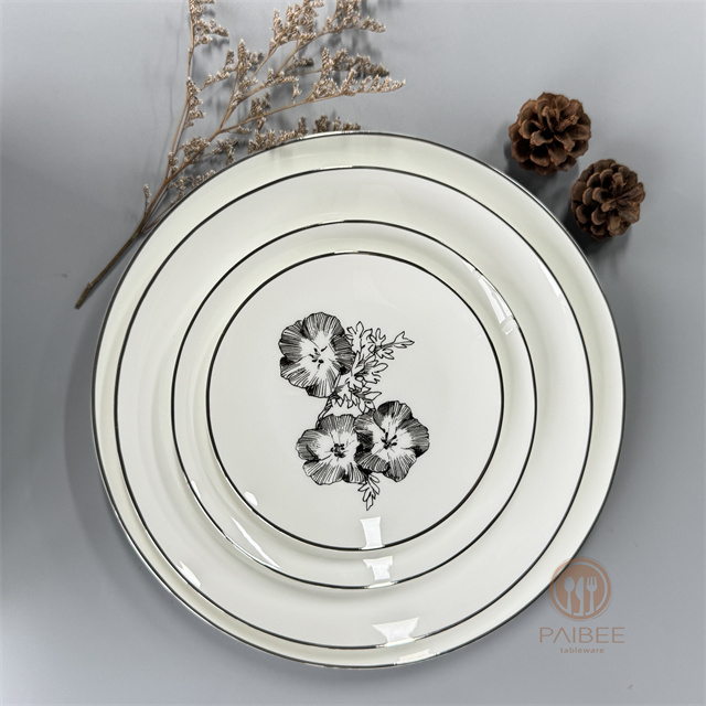 Ink rhyme morning glory decorative bone china plate suitable for furniture and parties