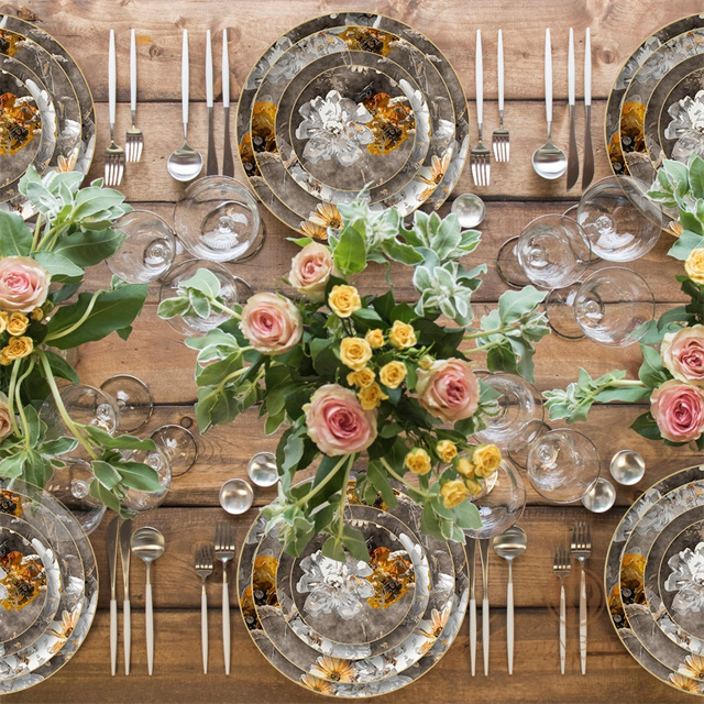 Oil painting style floral bone china plate creative western plate tableware set