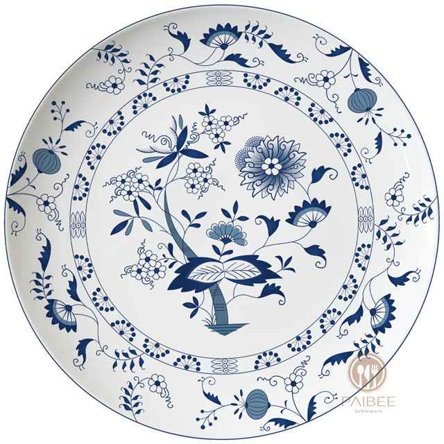 Wholesale Blue Flower Tableware Restaurant Wedding Dinner Plate Set Dishes Porcelain Ceramics Plates Dinnerware For Home