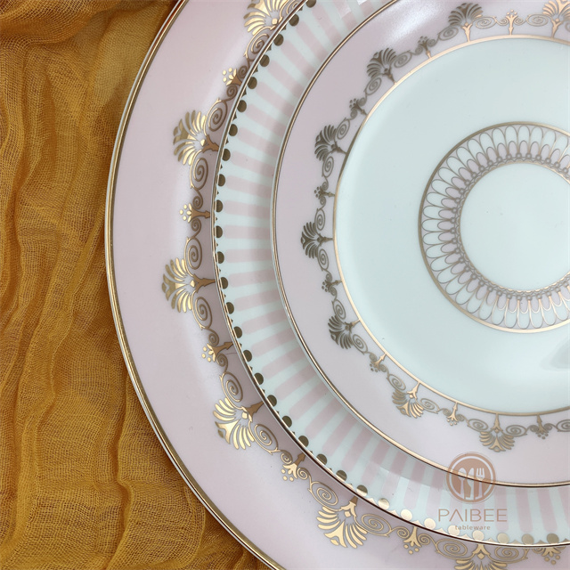 European Retro Light Luxury Hotel Restaurant Home Bone China Plate Set