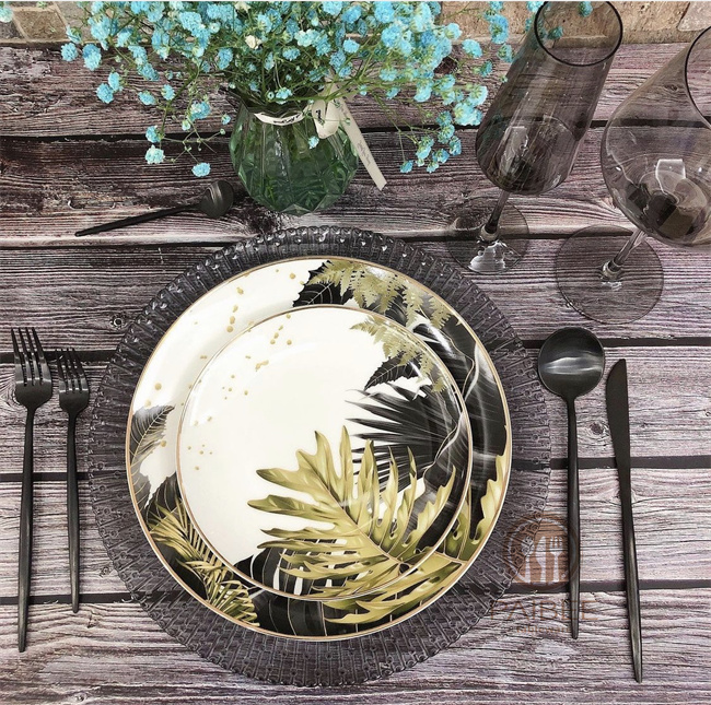 Retro style gold rimmed bone china plates set for wedding