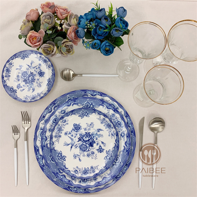 Blue Peacock Bone China Plate Paibee Tableware