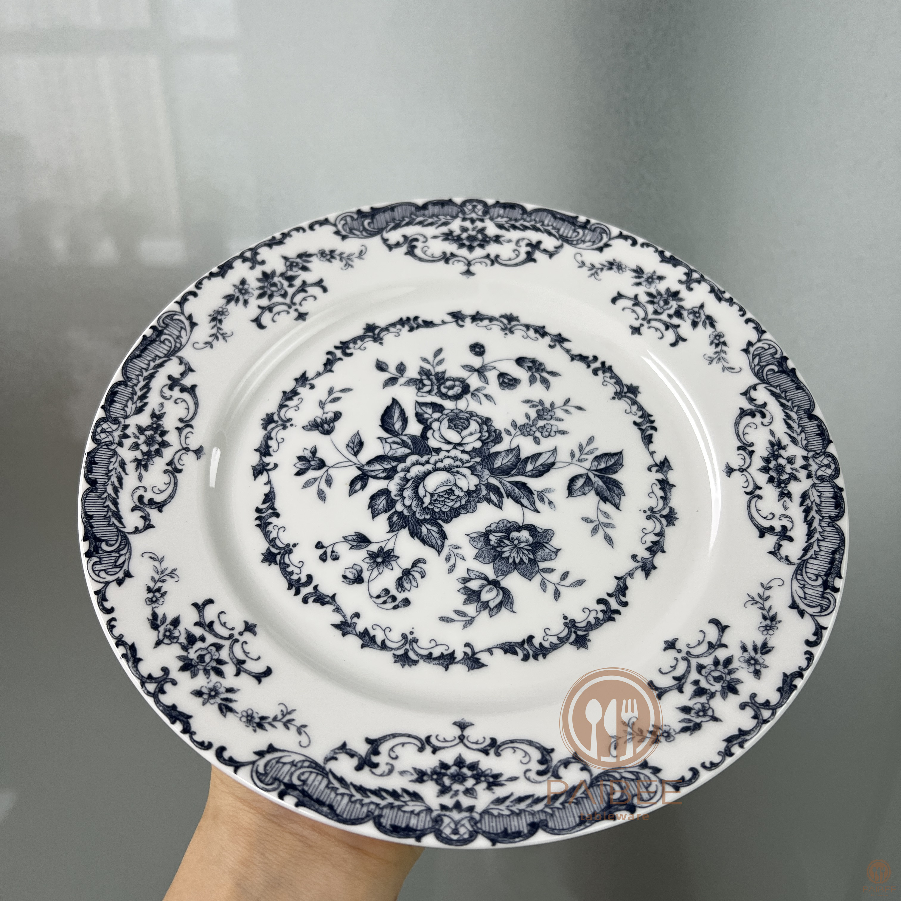 Blue Petal Pattern Bone China Porcelain Plate Set for Wedding Hotel Party