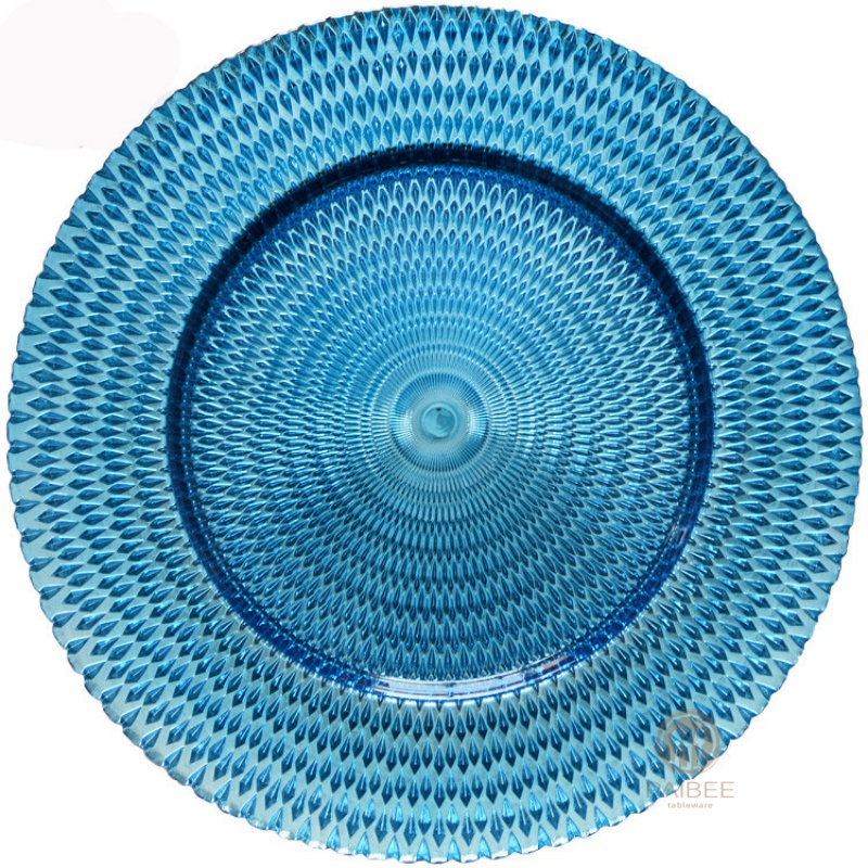 Multi-Color Diamond-Cut Sunburst Crystal Glass Charger Plate with Custom Options
