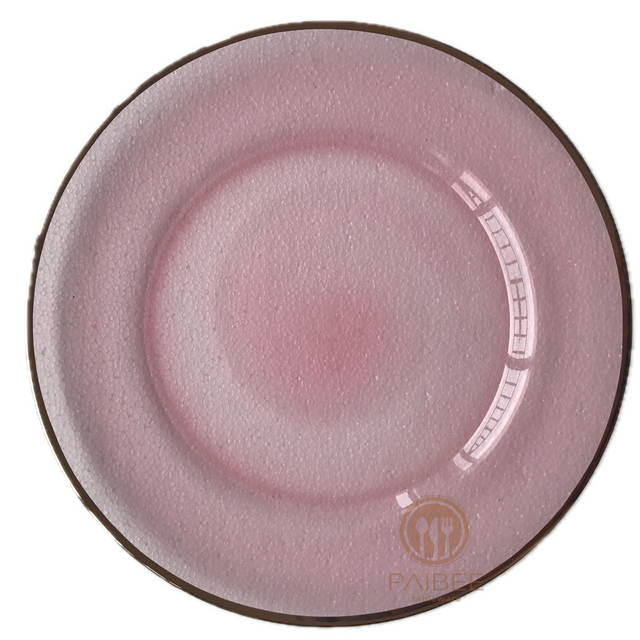Colored Crystal Glass Charger Plate with Gold Rim for Wedding & Hotel Tableware