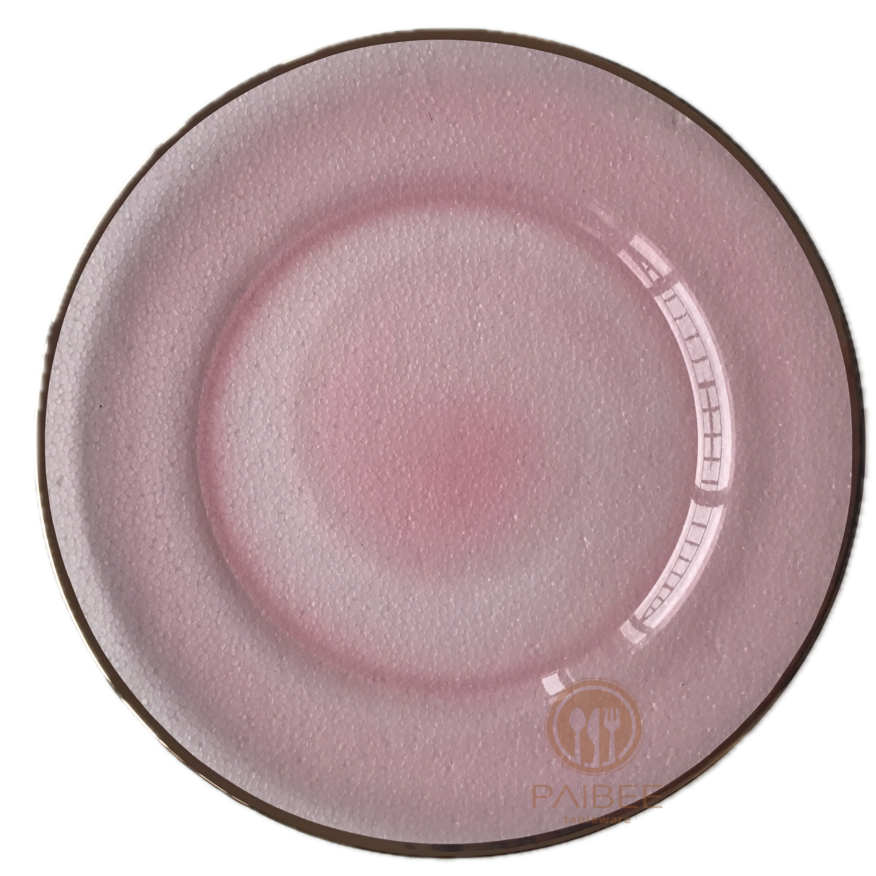 Colored Crystal Glass Charger Plate with Gold Rim for Wedding & Hotel Tableware