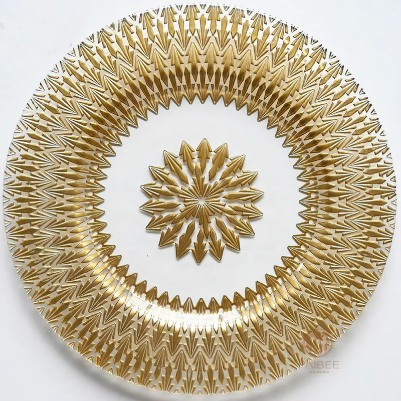 Multi-Color Starburst Snowflake Pattern Crystal Glass Charger Plate with Custom Options