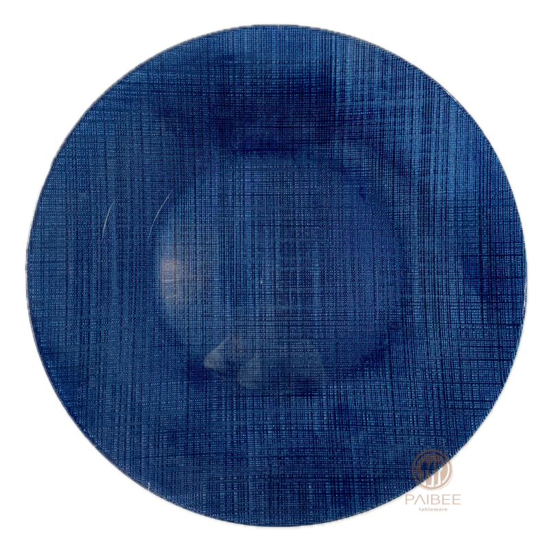 Multi-Color Linen Weave Pattern Crystal Glass Charger Plate with Custom Options