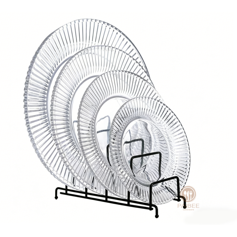 Clear Vertical Ribbed Crystal Glass Charger Plate Set with Multi-Size Options