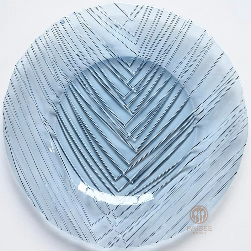 Multi-Color Geometric V-Pattern Crystal Glass Charger Plate with Custom Options