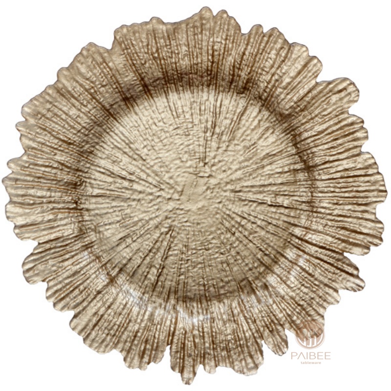 Multi-Color Coral Textured Crystal Glass Charger Plate with Custom Options