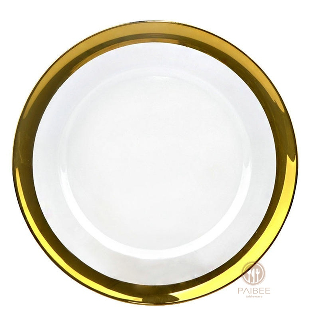 Multi-Color Wide Metallic Rim Crystal Glass Charger Plate with Custom Options