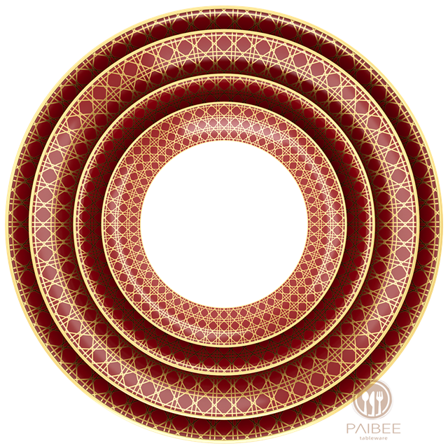 Luxurious Deep Red Glaze Base, Real Gold Painted Cross Gold Line Plate