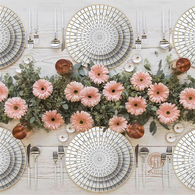  Sample Available Wedding Hotel Decoration Fruit Plate Fashion Floral Black White Bone China Set Dessert Dinner Plate