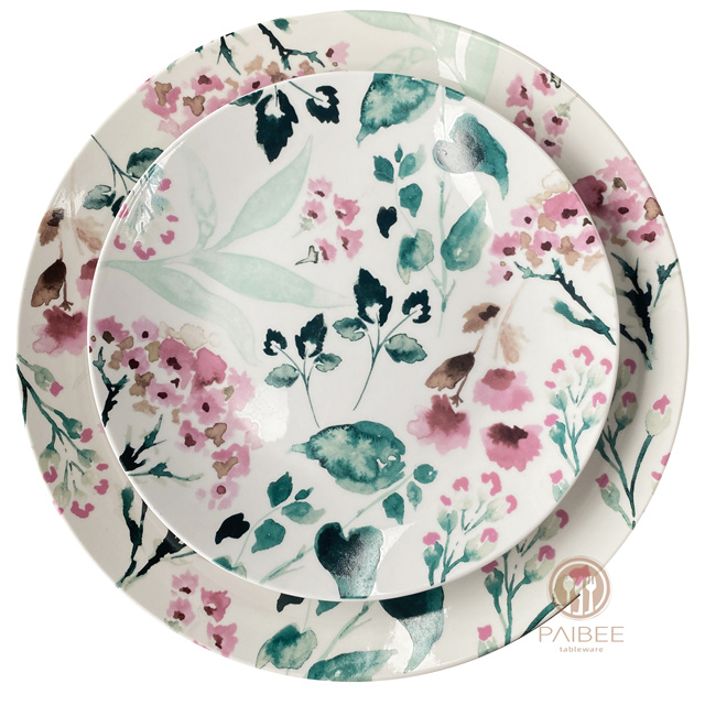 Floral Pattern Ceramic Dinner Plate Set Wedding Suitable Home Decoration