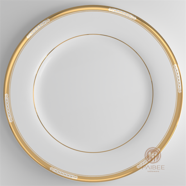 Simple wedding party plate bone china homemade dinner plate with gold rim