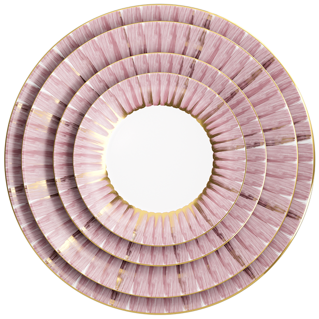 Blue and pink fantasy gold ring art decoration plate furniture decoration bone china set