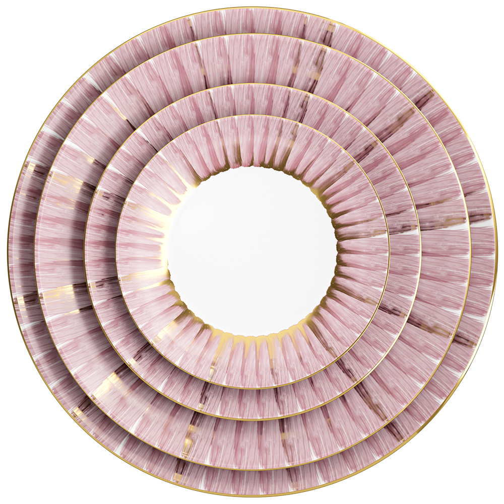 Blue and pink fantasy gold ring art decoration plate furniture decoration bone china set