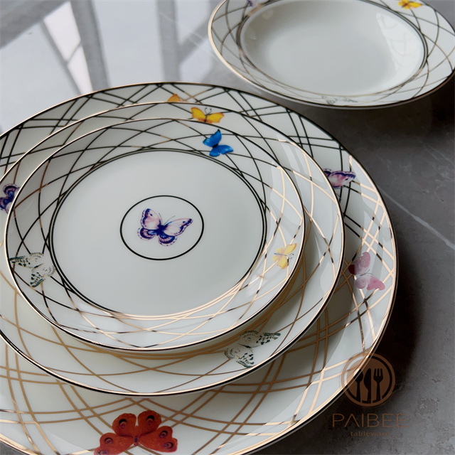 Golden Butterfly Dance bone china dinner plate