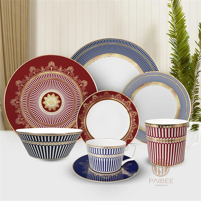 BLUE Bone China Dinnerware Set 4pcs Plate Set Red Danube Ceramic Tableware Wedding Charger Plate