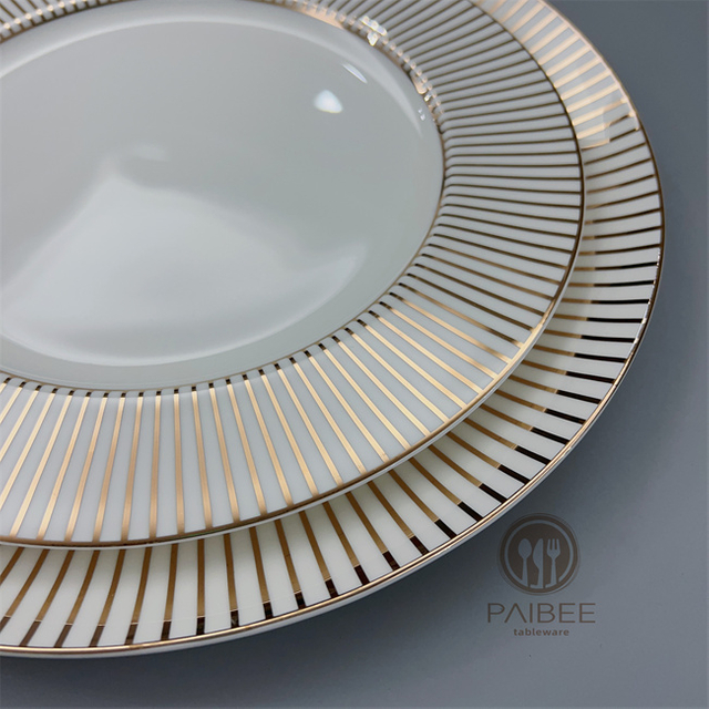 Real Gold Stripe Bone China Plate Paibee Tableware