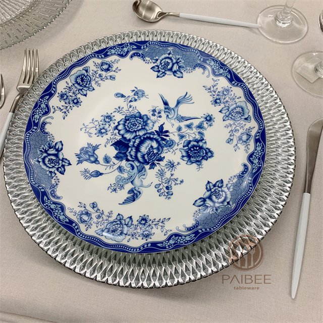 Blue Peacock Bone China Plate Paibee Tableware