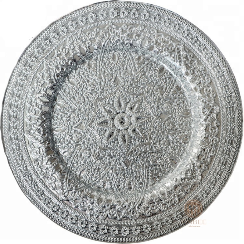 Multi-Color Ornate Mandala Pattern Crystal Glass Charger Plate with Custom Options