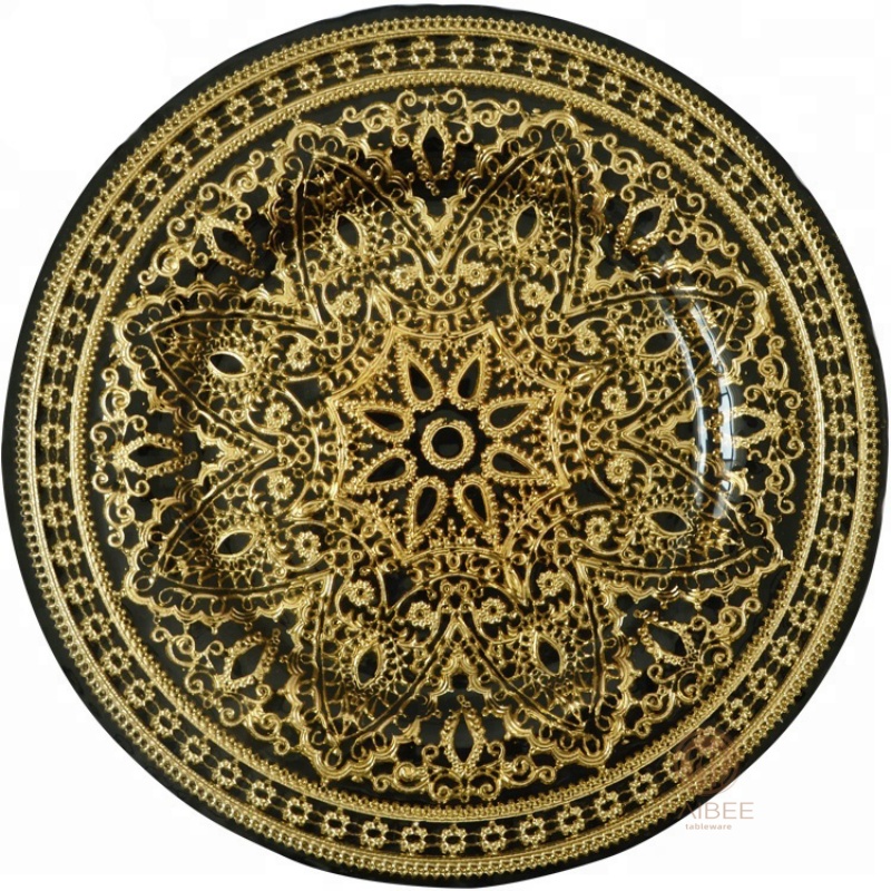 Multi-Color Ornate Mandala Pattern Crystal Glass Charger Plate with Custom Options