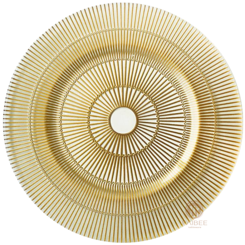 Multi-Color Sunburst Radial Line Glass Charger Plate for Wedding & Banquet