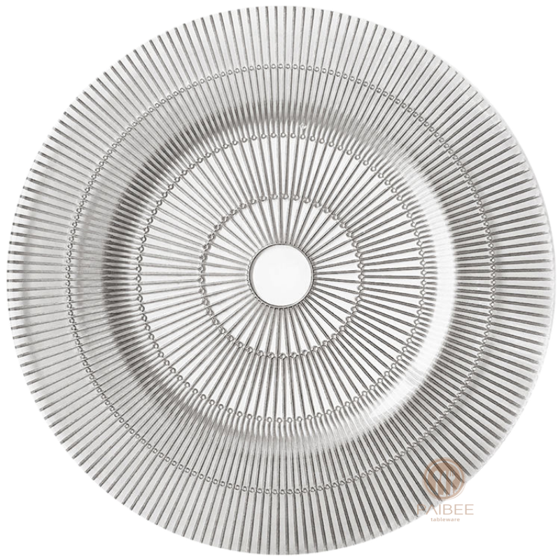 Multi-Color Sunburst Radial Line Glass Charger Plate for Wedding & Banquet