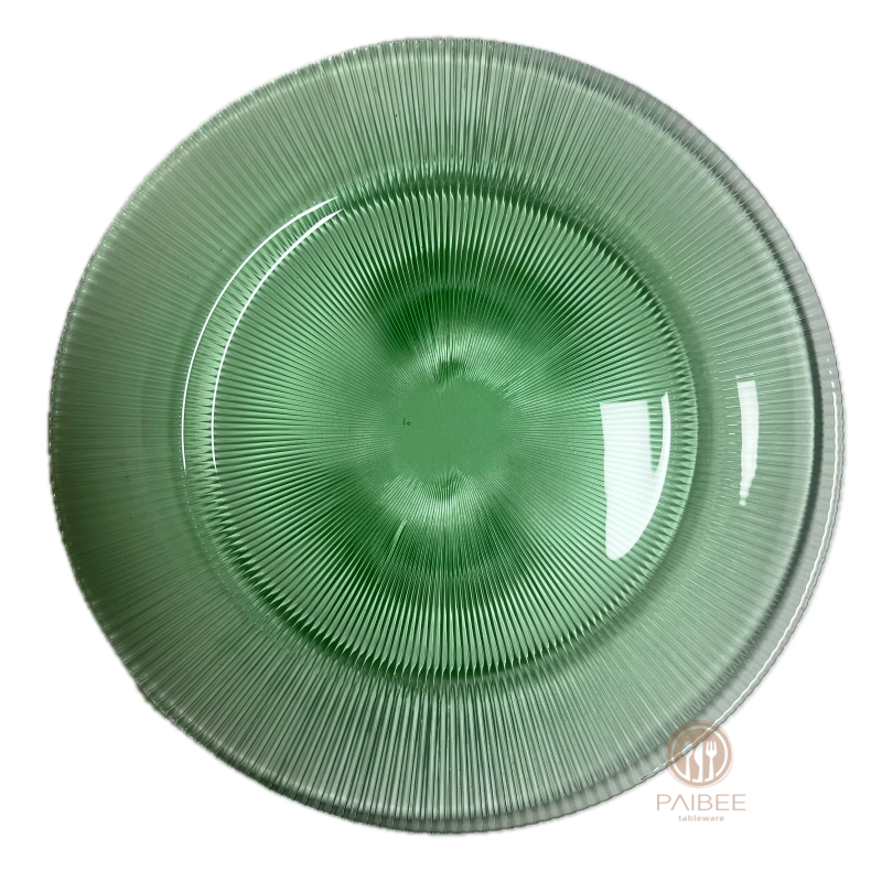Multi-Color Gradient Radiant Ribbed Crystal Glass Charger Plate with Custom Options