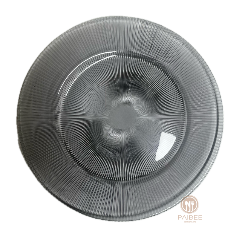Multi-Color Gradient Radiant Ribbed Crystal Glass Charger Plate with Custom Options