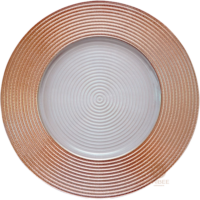 Multi-Color Concentric Circle Ribbed Crystal Glass Charger Plate with Custom Options