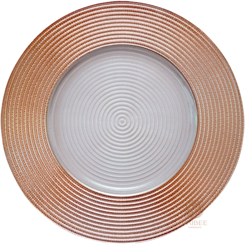 Multi-Color Concentric Circle Ribbed Crystal Glass Charger Plate with Custom Options