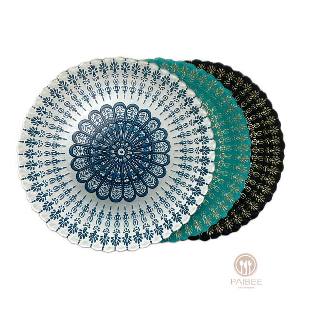 Multi-Color Lace Mandala Pattern Crystal Glass Charger Plate with Custom Options