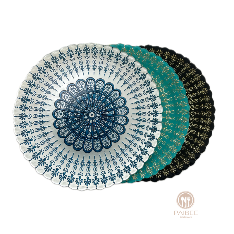 Multi-Color Lace Mandala Pattern Crystal Glass Charger Plate with Custom Options