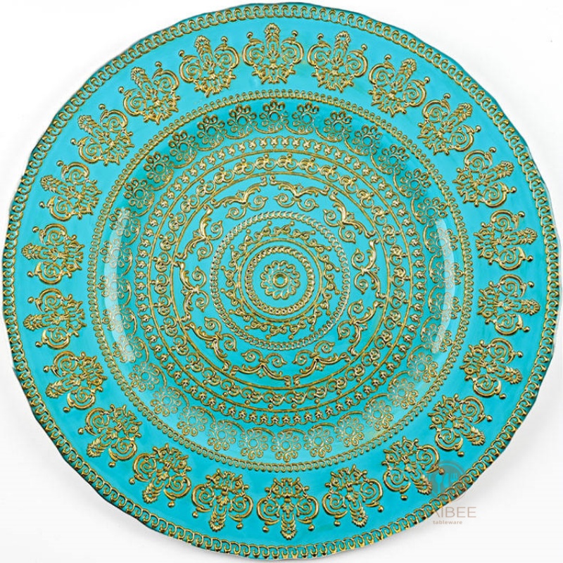 Multi-Color Baroque Ornate Crystal Glass Charger Plate with Custom Options