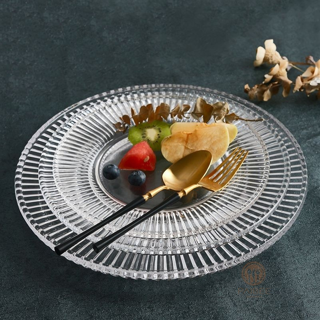 Clear Vertical Ribbed Crystal Glass Charger Plate Set with Multi-Size Options
