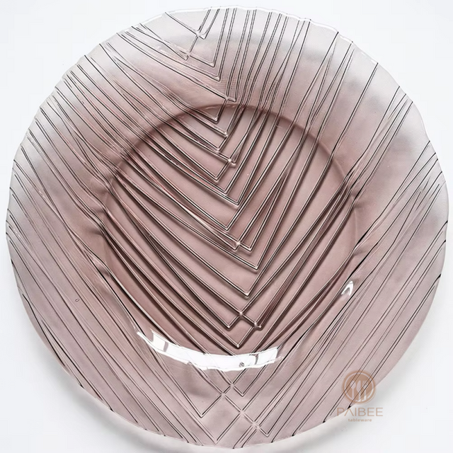 Multi-Color Geometric V-Pattern Crystal Glass Charger Plate with Custom Options