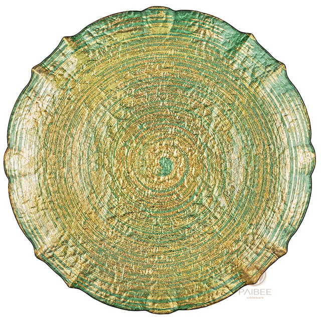 Multi-Color Ripple Textured Crystal Glass Charger Plate with Custom Options
