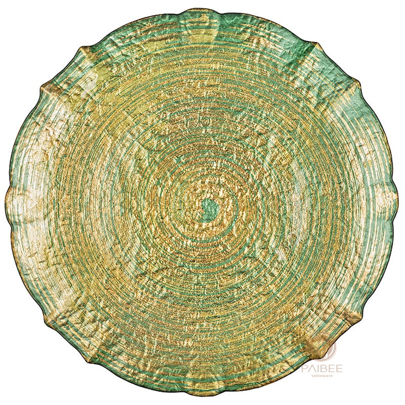 Multi-Color Ripple Textured Crystal Glass Charger Plate with Custom Options