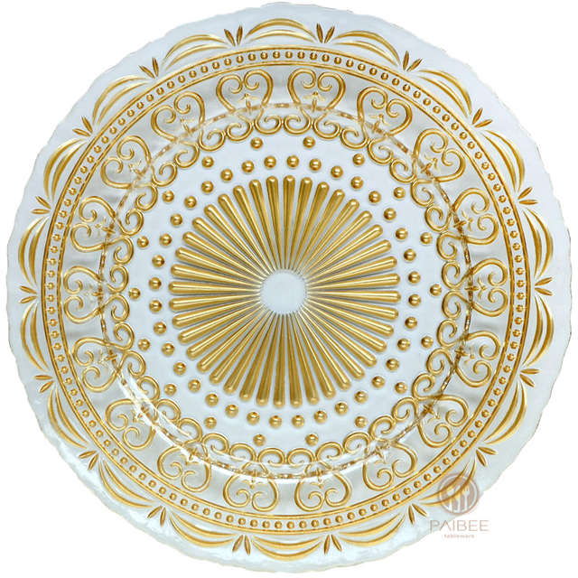 Multi-Color Vintage Embossed Crystal Glass Charger Plate with Custom Options