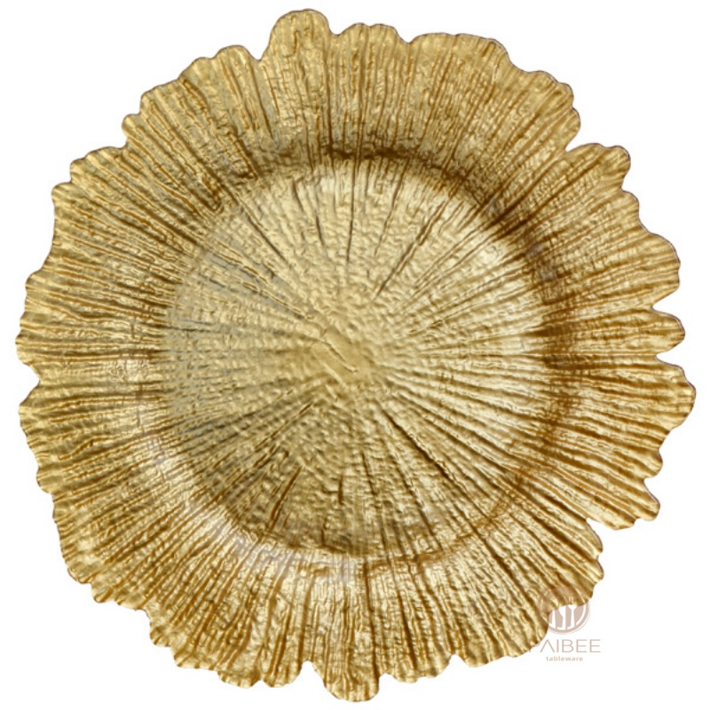 Multi-Color Coral Textured Crystal Glass Charger Plate with Custom Options
